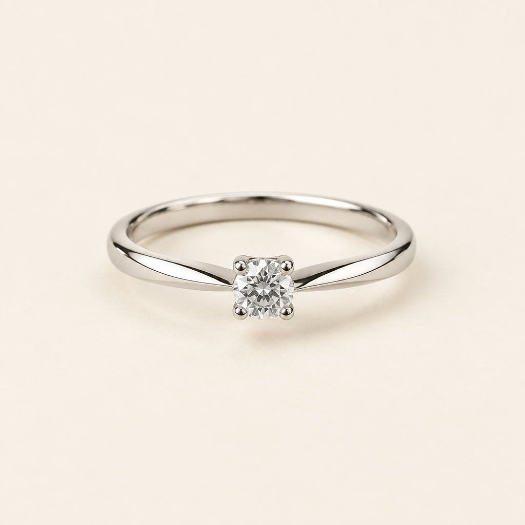 Silver gemstone ring on an ivory background